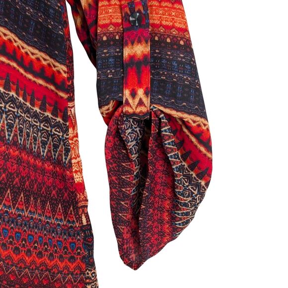 Cato Chiffon High Low Tunic Top Blouse Boho Southwestern Aztec Desertcore Red M - Picture 4 of 12